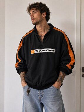 Vintage New Champ Car Racing Jacket Black Orange Nylon Pullover Lightweight NWT